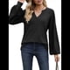 thumbnail image 3 of Camisetas de Larga para Mujer, Blusa con Escote en V Profundo, Elegantes e Informales, Moda 2025, Holgadas y Suaves, para Otoño e Invierno Negro L, 3 of 10