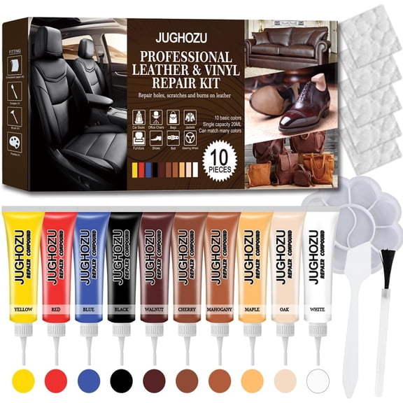 Leather Repair Kit for Furniture, Car Seats, Jacket, 2026 New Vinyl with Easy Instructions to Match Any Color. Fix Tears, Scratches, Holes & Peeling on nuine, Faux, Bonded.