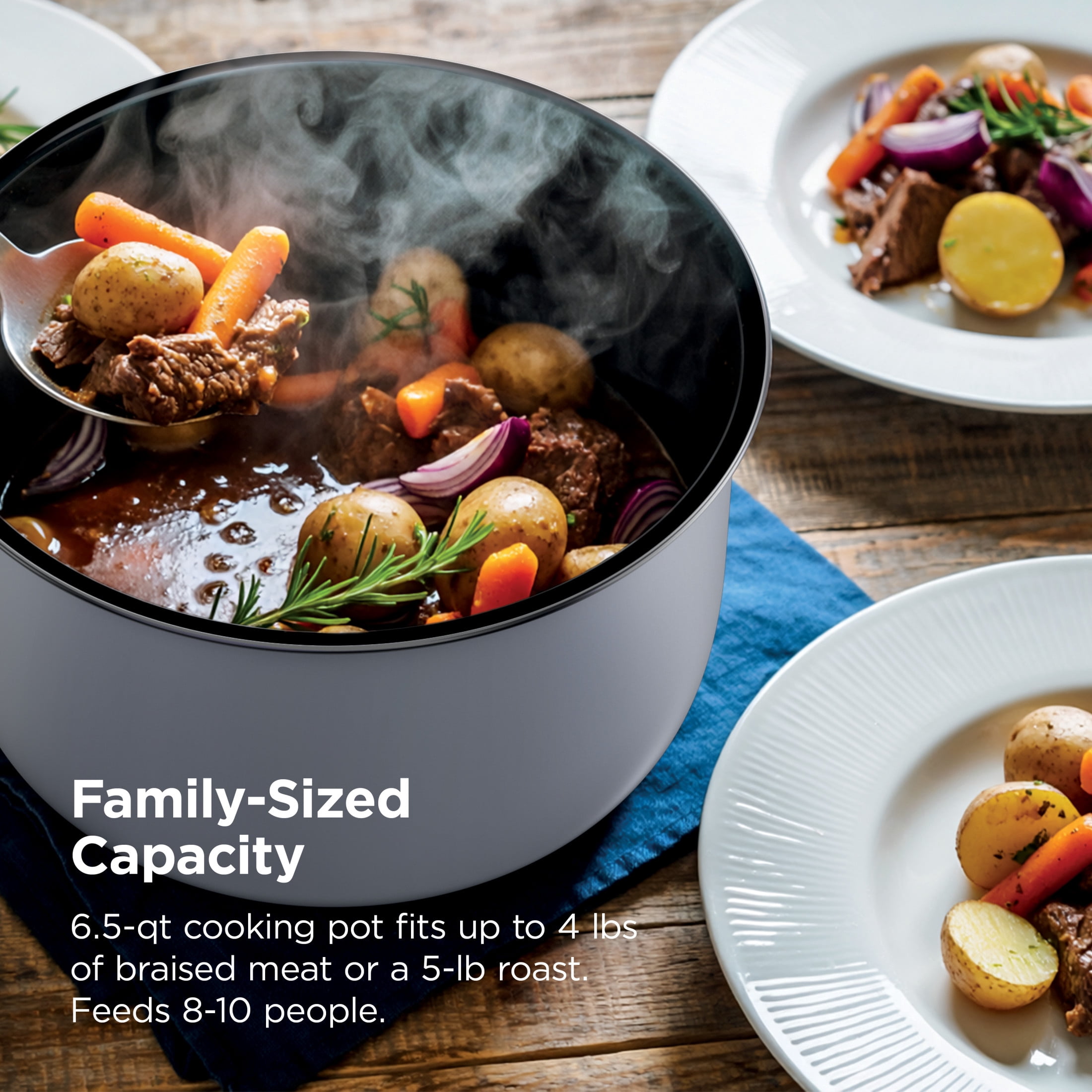 Ninja HyperHeat 9-in-1 Electric Pressure Cooker with SimpliServe Pot — 6.5 Qt, Cooks Up to 2X Faster, 1200W, Feeds 8–10, PC201WH White