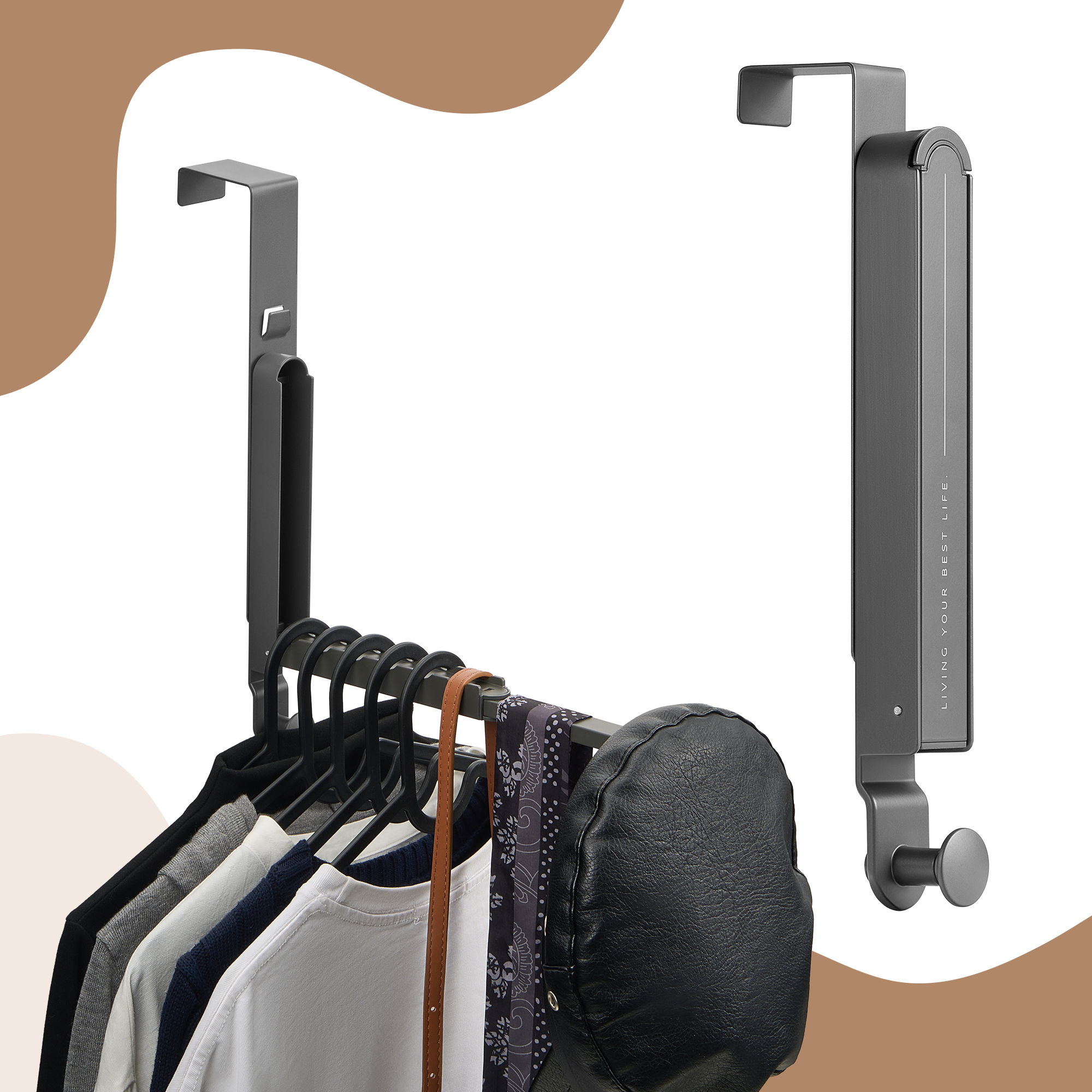 Sorbus Over Door Drying Rack Organizer, Foldable Heavy-Duty, 6 Anti-Slip Hooks, Gray