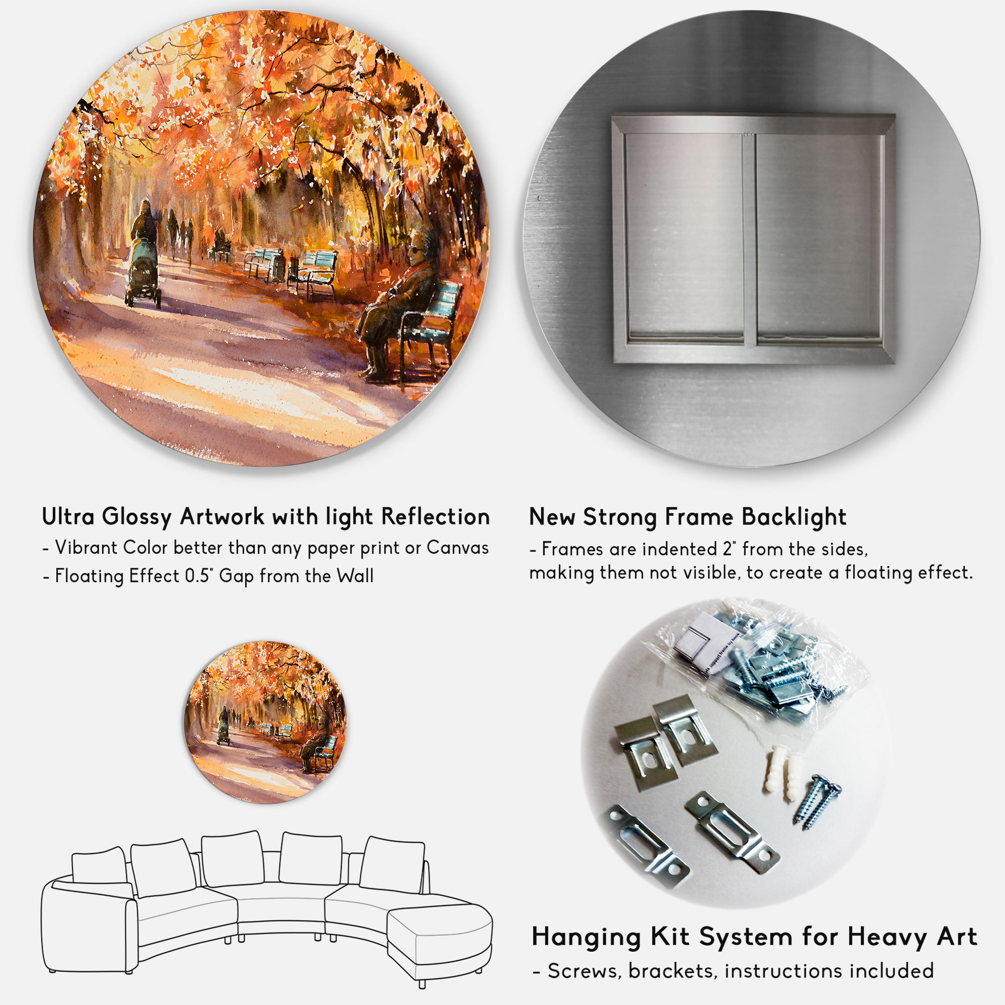 Designart 'Path In The Park In Sunny Autumn Day' Country Circle Metal Wall Art 23x23 - Disc of 23