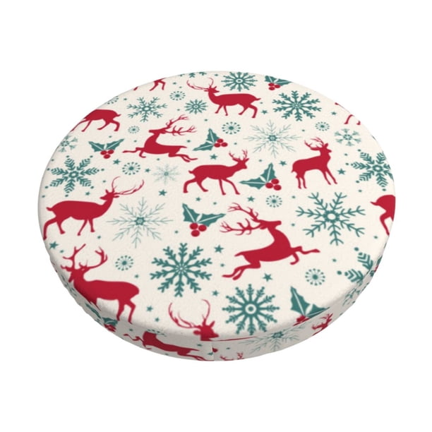 Disketp Vintage Christmas Reindeer Funda Redonda para Taburete, Funda de Cojín para Silla de Bar Suave y Elástica-13 inch