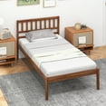 thumbnail image 1 of Gymax Twin Platform Bed with Headboard Solid Wood Leg Mattress Foundation Walnut, 1 of 9