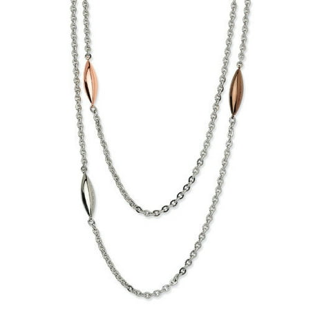 Jewelryweb Stainless Steel Rose Gold Brown and Steel Ovals Necklace - 28 Inch