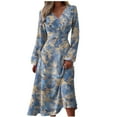 thumbnail image 1 of Pisexur Robes d'Automne pour Femmes 2024 Mode Robe Maxi à Col en V Robe à Imprimé Floral à Manches Longues Tunique Plissée Robe de Cocktail Décontractée Fluide à Fermeture Éclair au Dos Robes de Bal de Fin d'Année Formelles, 1 of 6