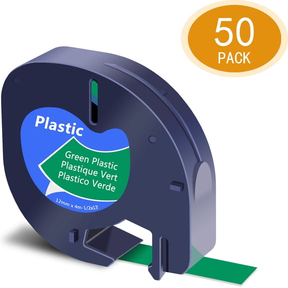 GREENCYCLE 50PK Compatible for DYMO LetraTag Refills 91334 12mm Black on Green Plastic Label Maker Tape