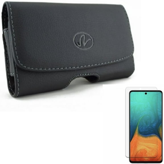 Screen Protector & Case Belt Clip for Samsung Galaxy A71 5G - Combo with Anti-Glare Tempered Glass Matte Anti-Fingerprint & Leather Swivel Holster Loops