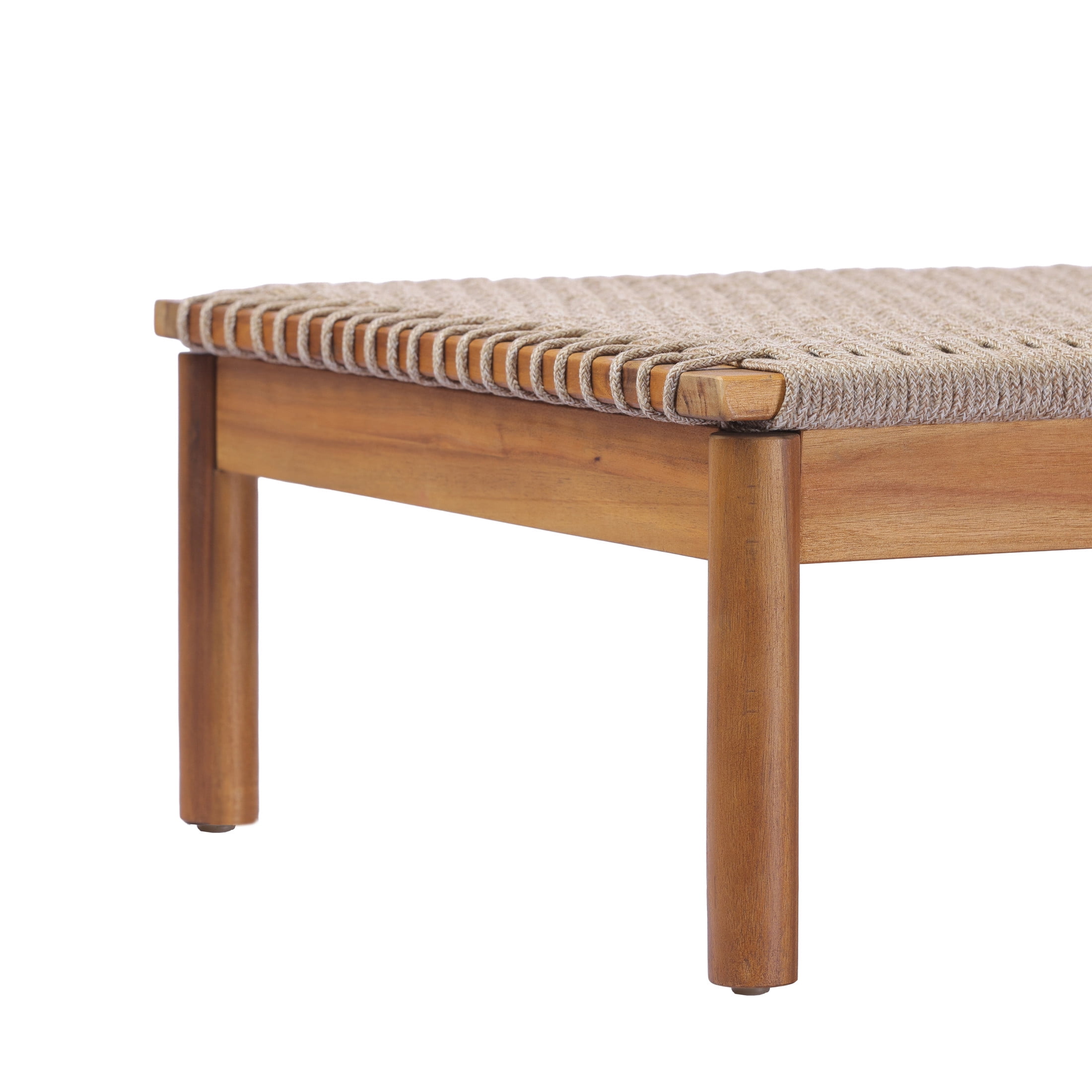 Christopher Knight Home Outdoor Acacia Wood Chaise Lounge with Beige Mix Rope, Adjustable Backrest, Teak, Set of 2