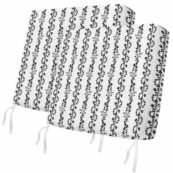 Outdoor Patio Cushion Covers 2 Pack Floral Leaves Stripes Chair Pads Slipcovers with Ties & Zipper Waterproof Seat Cover Set Black Vines Striped Seat Cushion Covers for Outdoor Couch Sofa 22x20 Inch