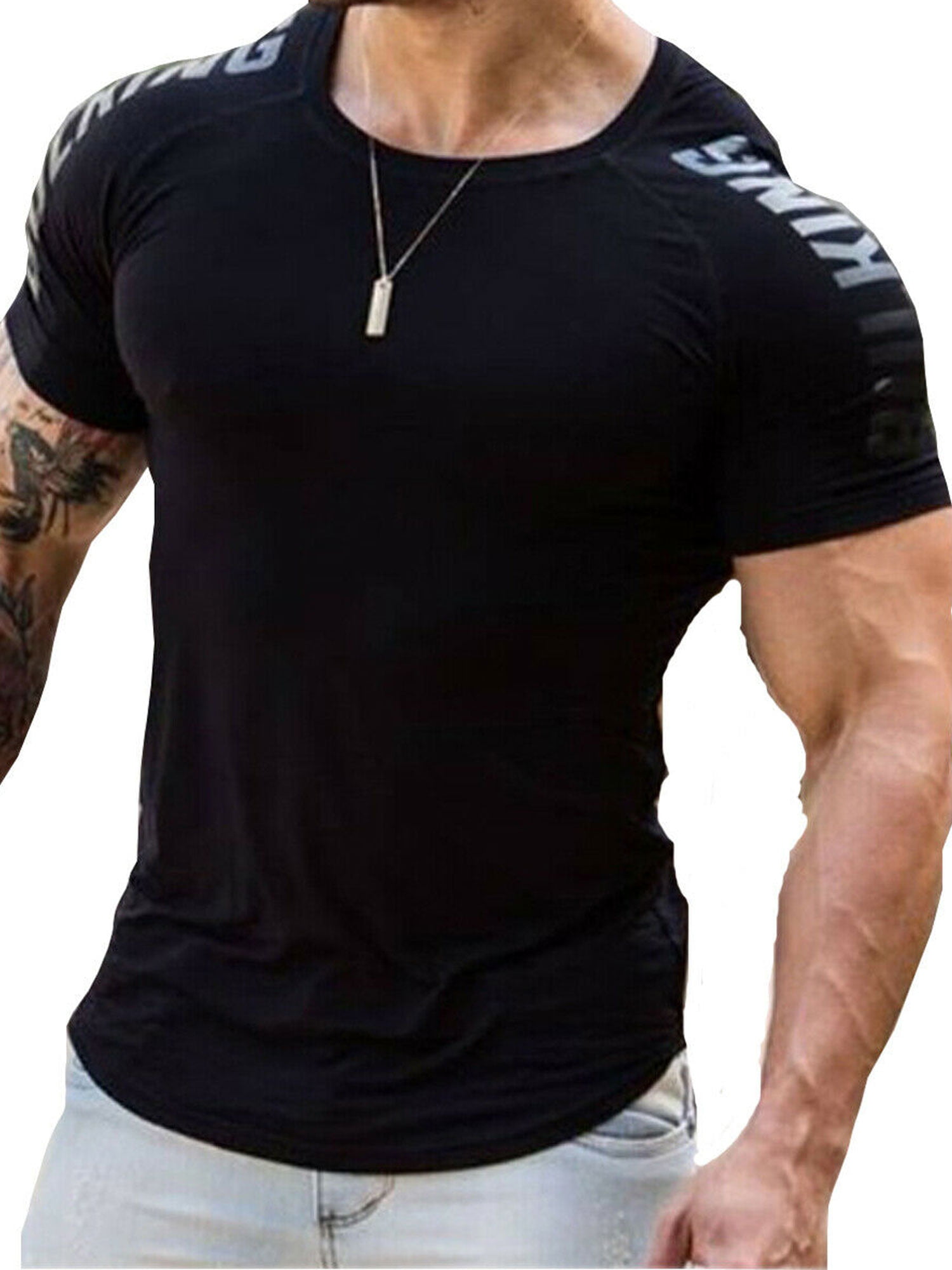 T Shirt Men Short Sleeve Slim Fold Design Casual Fitness Tops Homme Tshirt 