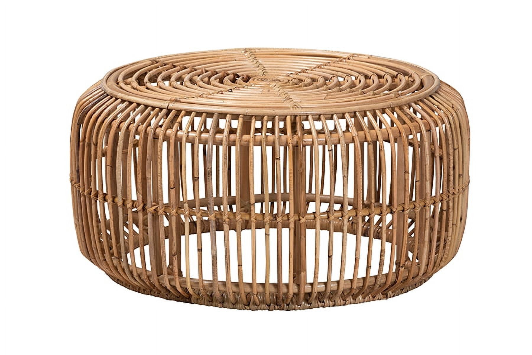 bali & pari Aliane Rattan BOHO Coffee Table with Circular Top, Openwork Frame, Natural Brown