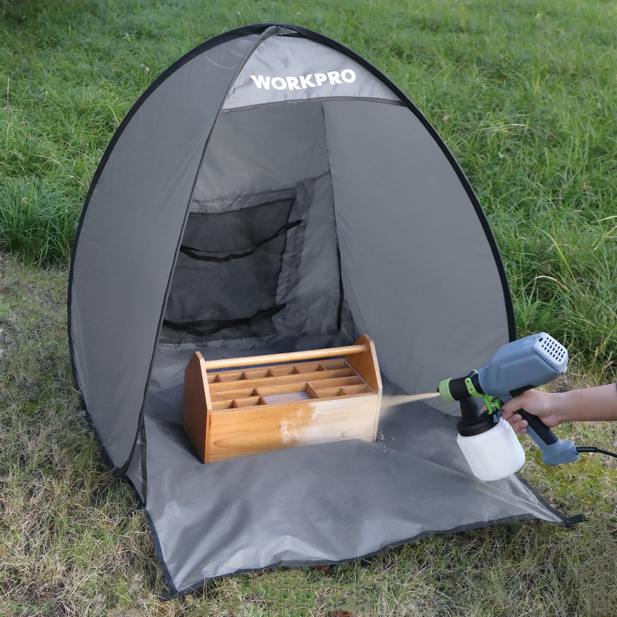 WORKPRO Collapsible Portable Paint Spraying Booth with Overspray Control and Easy Assembly