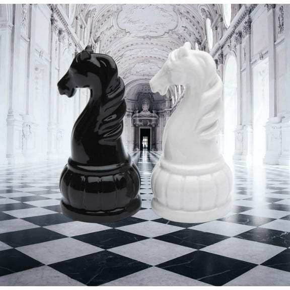 Ceramic Black and White Knight Chess Piece Salt and Pepper Shakers 3.1 inch