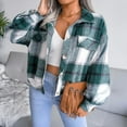 thumbnail image 3 of Defitshape Women's Long Sleeve Plaid Shirt Jacket Soft Flannel Fall Crop Top Vintage Fashion Casual Loose Short Button Down Shacket Green Large, 3 of 5