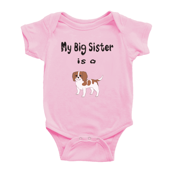 My Big Sister Is A Cavalier King Charles Spaniel Dog Funny Baby Bodysuit Boy Girl Unisex