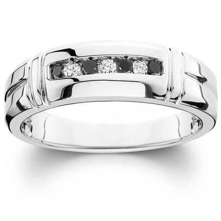 1/3ct Treated Black & White Diamond Mens Wedding Ring 10K White Gold ...