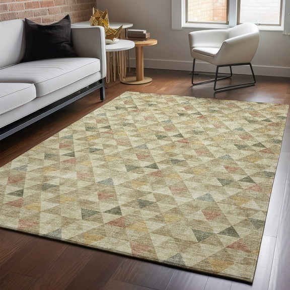 Addison Rugs Mayfield Washable Transitional Geometric Beige Rectangle Rug, 10' x 14'