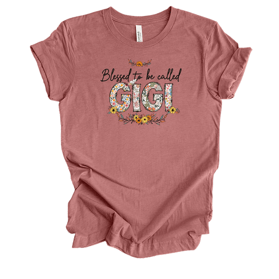 Womens Mother's Day Floral Whimsical Blessed To Be Ladies Heather Mauve Short Sleeve T-Shirt-Gigi-4X-Large