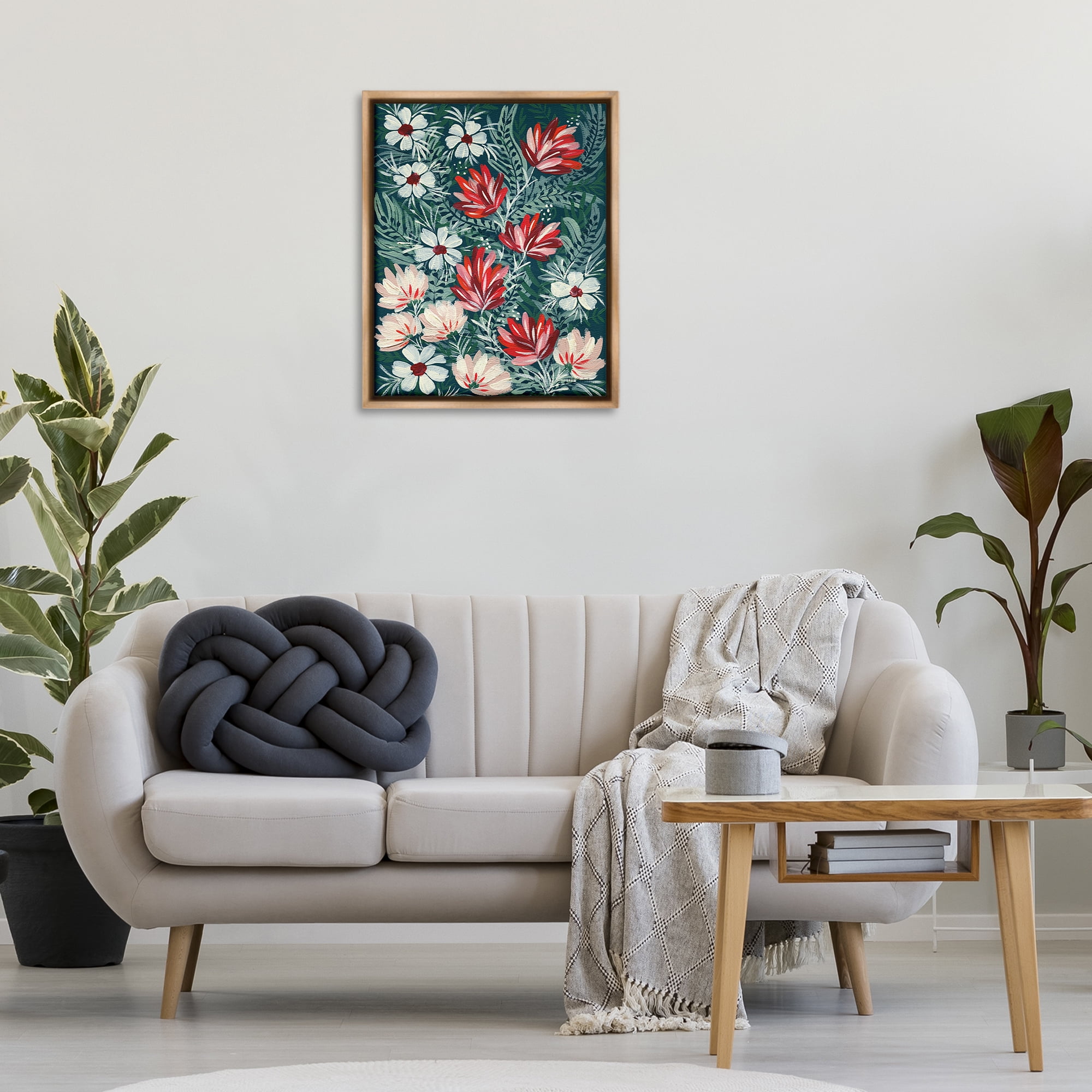 Stupell Industries Folksy Floral Pattern Botanical & Floral Painting Brown Floater Framed Art Print Wall Art, 25 x 31