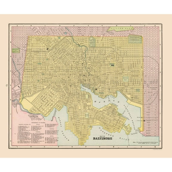 Historic City Map - Baltimore  Maryland - Cram 1892 - Vintage Wall Art