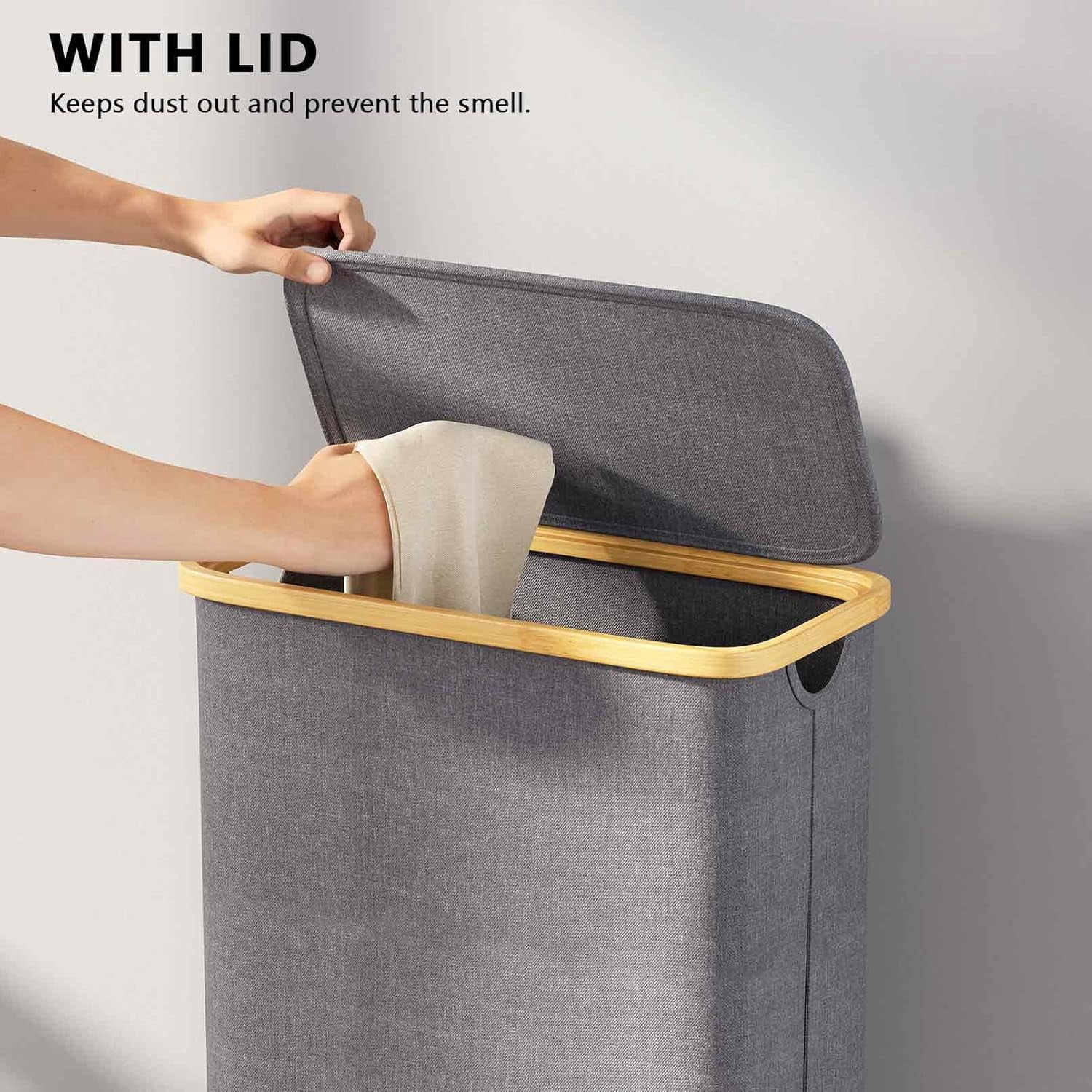 SpaceAid Slim Laundry Hamper with Lid, 65L Narrow Tall Clothes Basket Bin, Grey