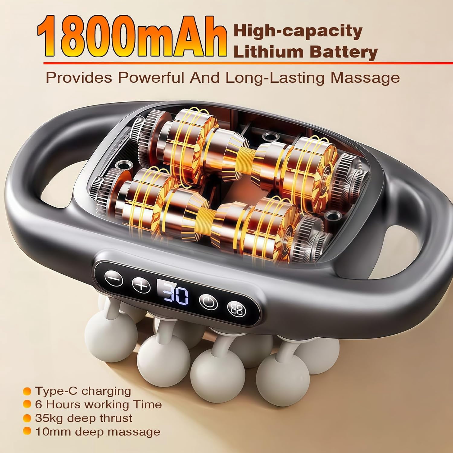 Deep Tissue Massage Gun with 3 Modes & 30 Intensities, Portable Quiet Percussion Massager for Legs, Waist, Back, Neck