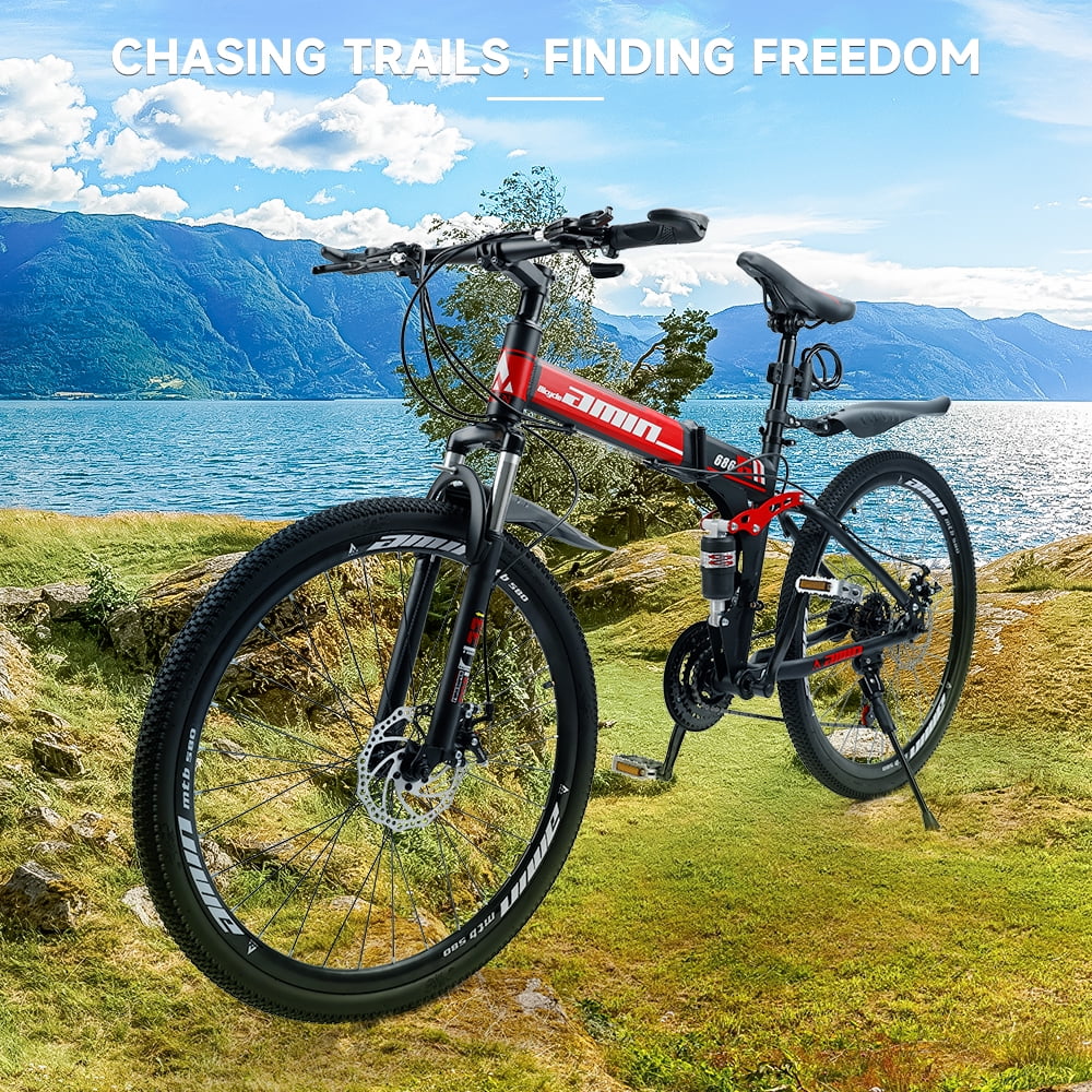 Folding Mountain Bike, Shimano 21 Speed, 26 Inch Adult Bicycle Dual Disc Brake Foldable Bike for Men Womens