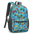 thumbnail image 2 of Monster Cartoon Truck Blue Pattern 17" Waterproof Oxford School Backpacks for Teens, S-Shape Padded Straps, for School, Travel, Hiking, Camping, 2 of 5