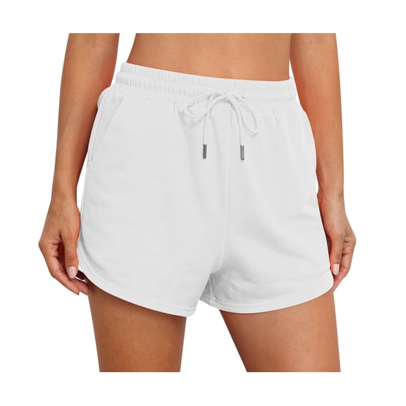 Asklazy Womens Sweat Shorts with Pockets Cotton Trendy Drawstring Summer Workout Running Casual Lounge Athletic Shorts for Women,US Size,White,(S-2XL)