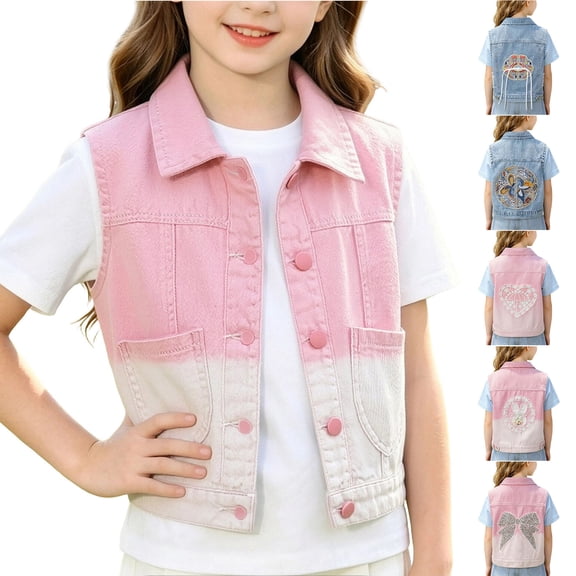 QSXADF Boys And Girls Denim Vests Kid Sleeveless Jacket Girl's Denim Vests Sleeveless Solid Button Down Open Front Casual Day Out Children's Outwear