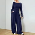 thumbnail image 5 of jtjvou Womens 2 Piece Fall 2025 Outfit Long Sleeve Round Neck Top and Drawstring Wide Leg Pants Lounge Set Tracksuit Blue M, 5 of 5