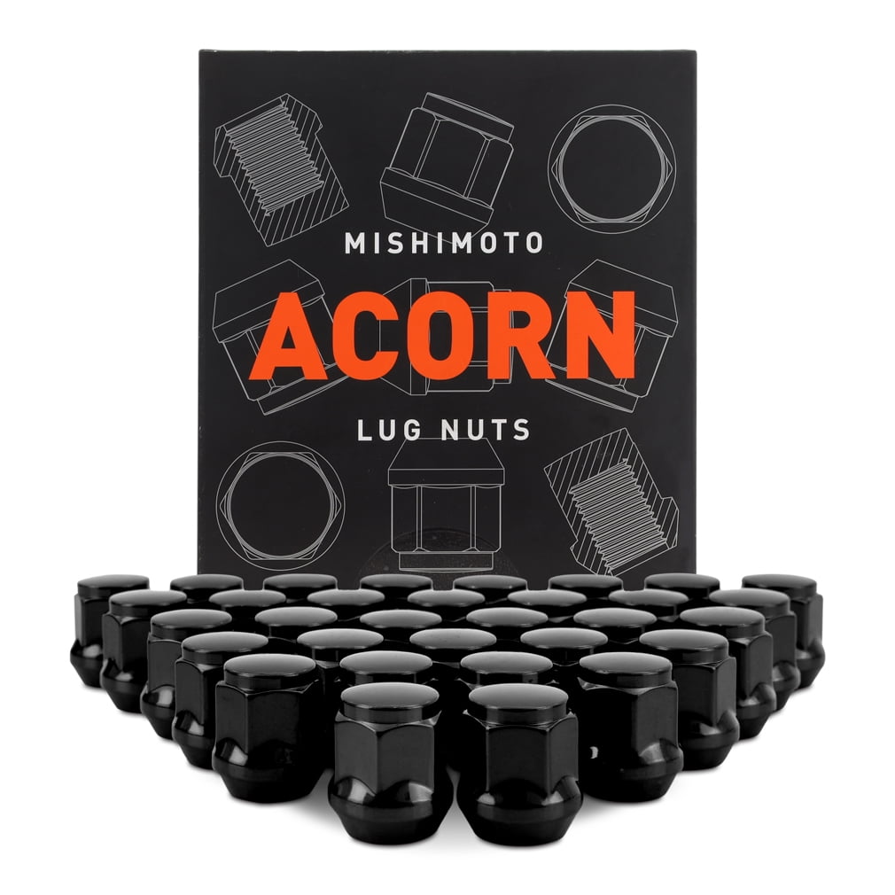 Mishimoto Steel Lug Nuts, M14x1.5, Acorn Seat, 32pc Set, Black