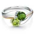 thumbnail image 2 of Gem Stone King 925 Sterling Silver and 10K Yellow Gold Green Peridot Green Chrome Diopside 2 Stone and Lab Grown Diamond Accent Ring for Women (1.08 Cttw, Gemstone August Birthstone, Size 7), 2 of 4