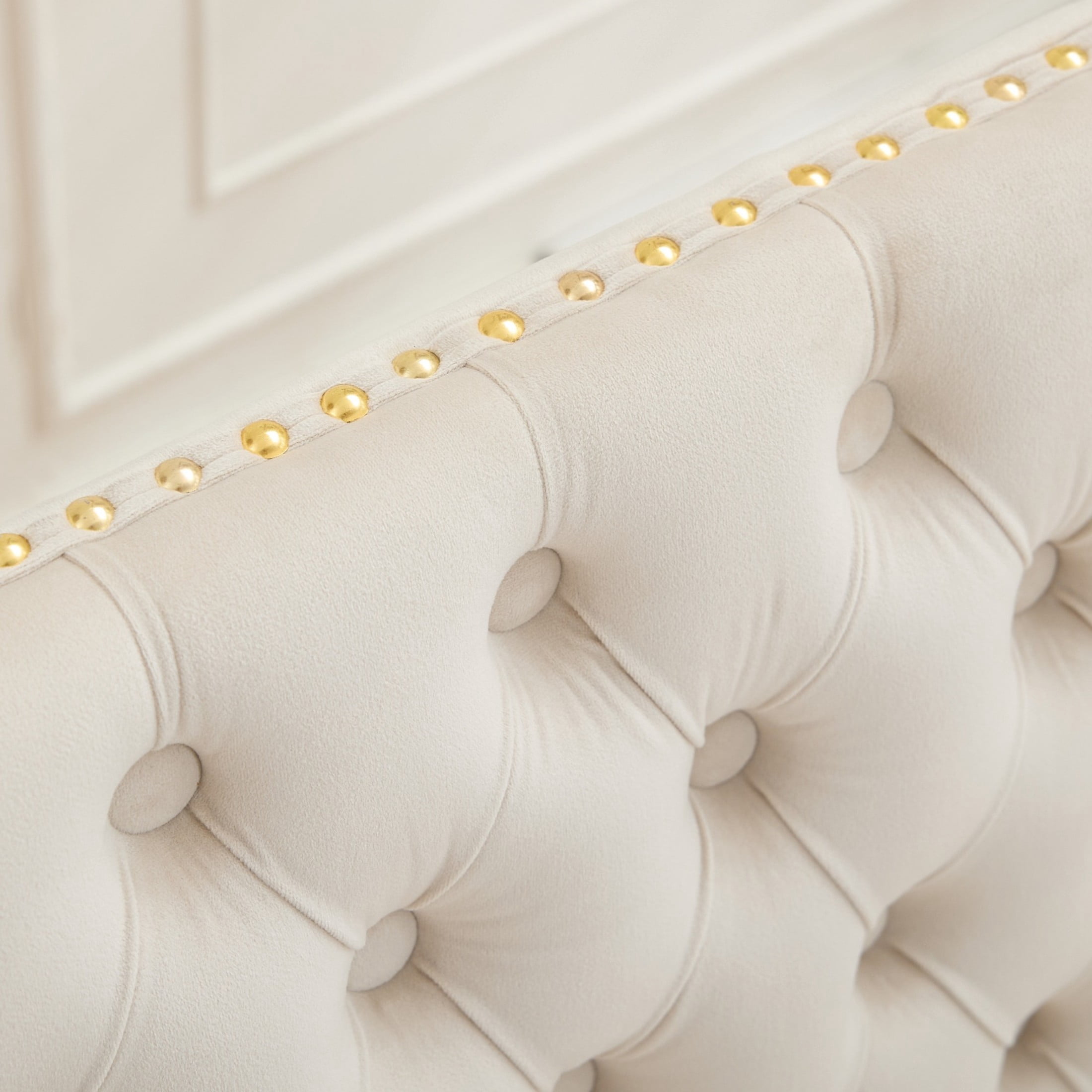 Noble House 2-Seat Velvet Dining Bench, Tufted Wingback Upholstery, Steel Legs, Beige + Gold