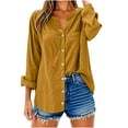 thumbnail image 5 of Nfurl Womens Plus Size Button Down Shirts Dressy Casual Long Sleeve Shirt Lightweight Solid Color V Neck Tops for Work Office Going Out Top Gold XXXL, 5 of 7
