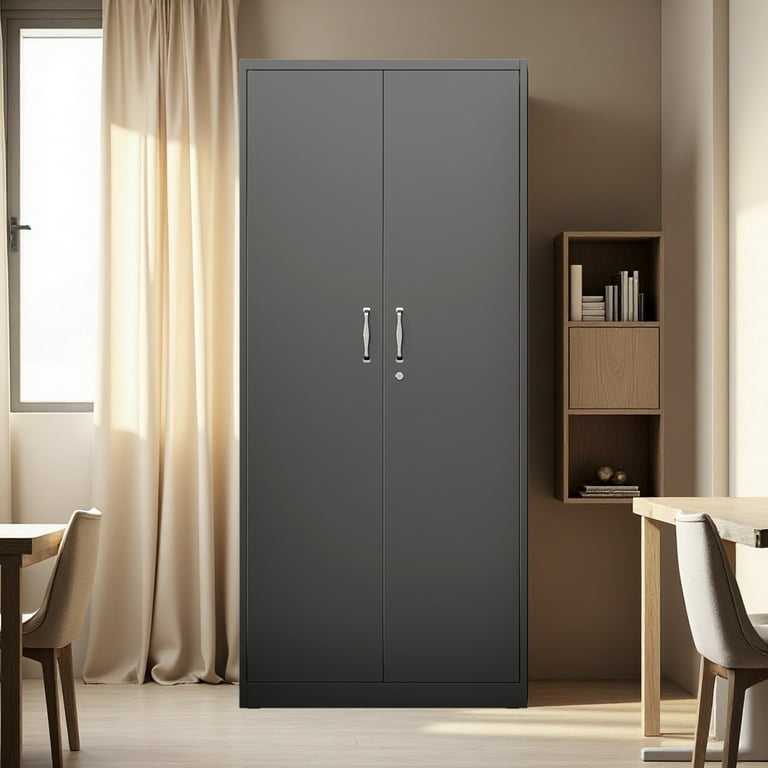 CXUZCZ Metal Garage Storage Cabinet,Black Storage Cabinet with Locking Doors and Adjustable Shelves,71" Tall Large Steel Tool Cabinets for Office,Garage,Shop