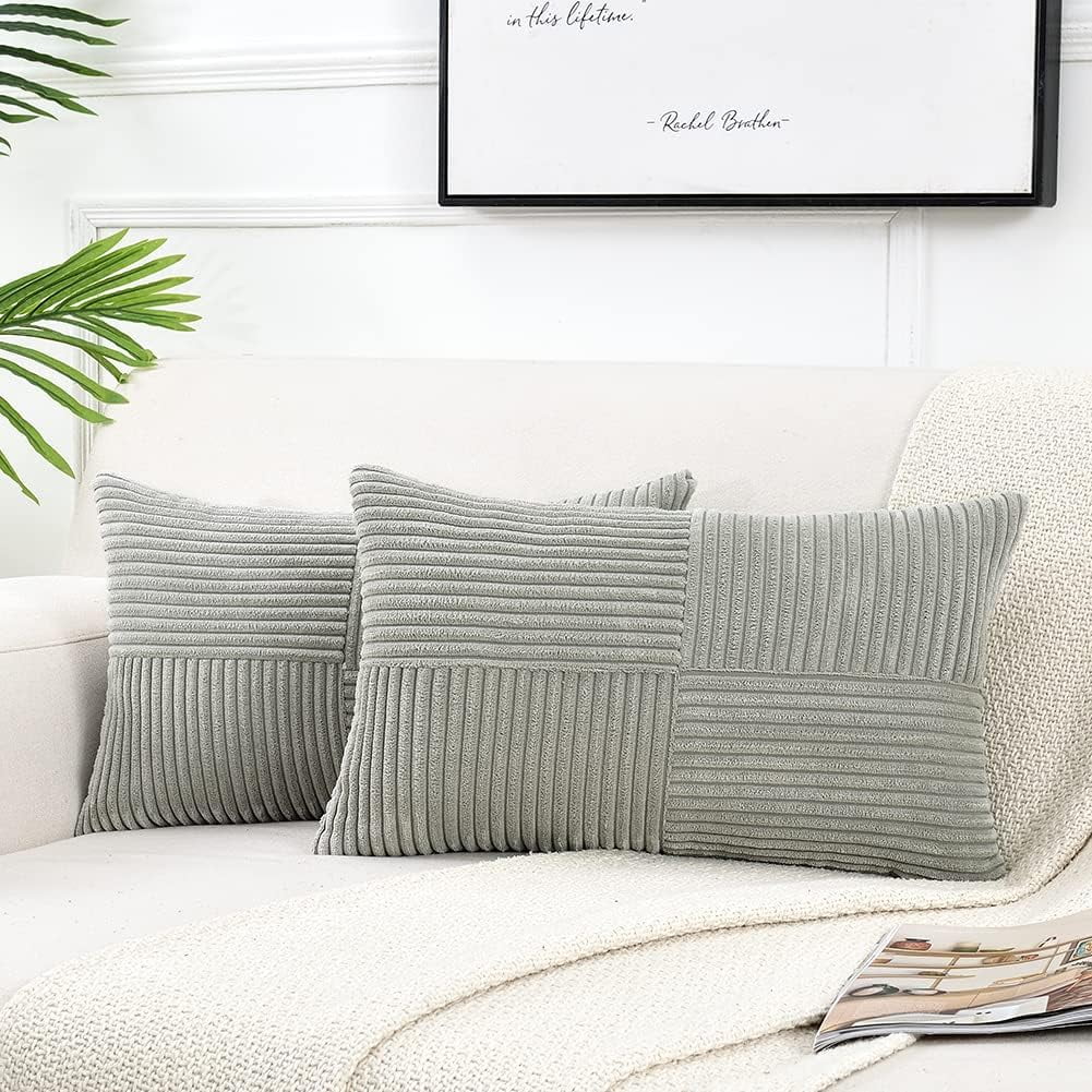 HAHDAXIA 2 Packs Grey Long Lumbar Decorative Throw Pillow Covers 12x24 Inch for Couch Bed Sofa Rustic Farmhouse Boho Home Decor Soft Striped Corduroy Rectangle Accent Cushion Case 30x60 cm Walmart
