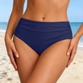 thumbnail image 2 of Women Swimwear Bottoms Elastic Waist Swim Briefs Solid Color High Waist Ruched Navy,M, 2 of 4