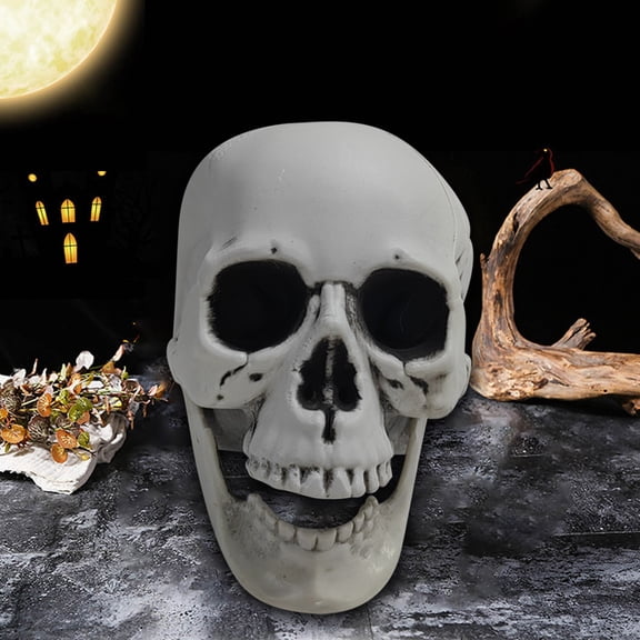 Resin Skull Decor Life Size Realistic Human Head Bone Model Halloween Skeleton Head Statue for Gothic Home Decoration Party Table Bookshelf Display