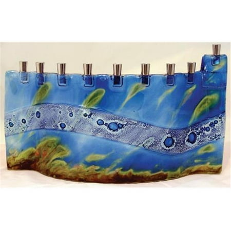 Judaica TB-MEN-377 13'' x 8'' Mediterranean Glass Menorahs