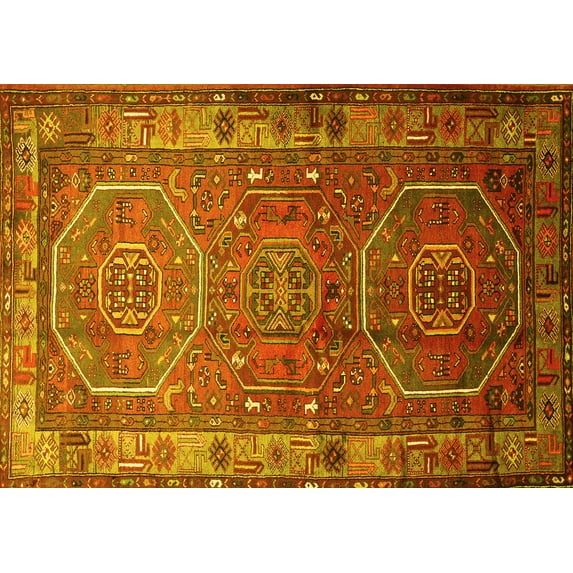 Ahgly Company Machine Washable Indoor Rectangle Persian Yellow Traditional Area Rugs, 3' x 5'
