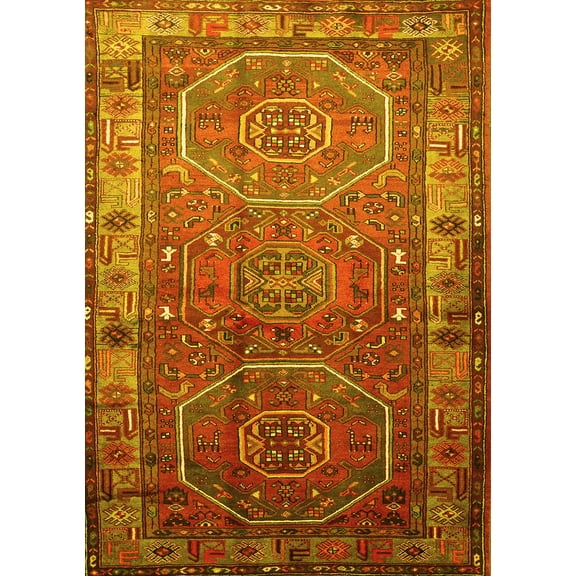 Ahgly Company Indoor Rectangle Persian Yellow Traditional Area Rugs, 5' x 7'