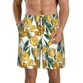 thumbnail image 2 of Uemuo Yellow Tulips Pattern Men's Swim Trunks Hawaiian Beach Bathing Suit Swimsuits Beach Quick-Dry Shorts with Pockets-Medium, 2 of 9