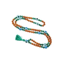 Mogul Buddhist Tibetan Beads Green Jade Prosperity Rudraksha Evil Eye Japa Mala Necklace