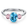 thumbnail image 3 of Gem Stone King 2.00 Ct Oval Swiss Blue Topaz Pink Lab Grown Diamond 925 Sterling Silver Ring, 3 of 6