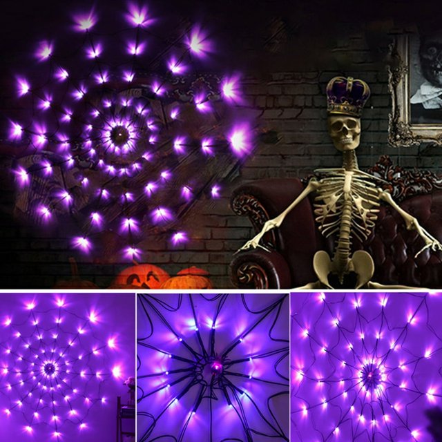 Halloween Lumières Rougeoyantes Horrible Facile à Accrocher Réutilisables Décorer la Lumière Ambiante avec Télécommande Halloween Lampe Toile d'Araignée pour Halloween Style de Fête une Taille Unique