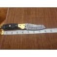 thumbnail image 3 of 8" Tanto blade folding knife, Natural Ram horn scale, Hand forged Twist Pattern Damascus steel, Equipped with Thumb pin & liner lock, Cow hide Leather sheath included, 3 of 7