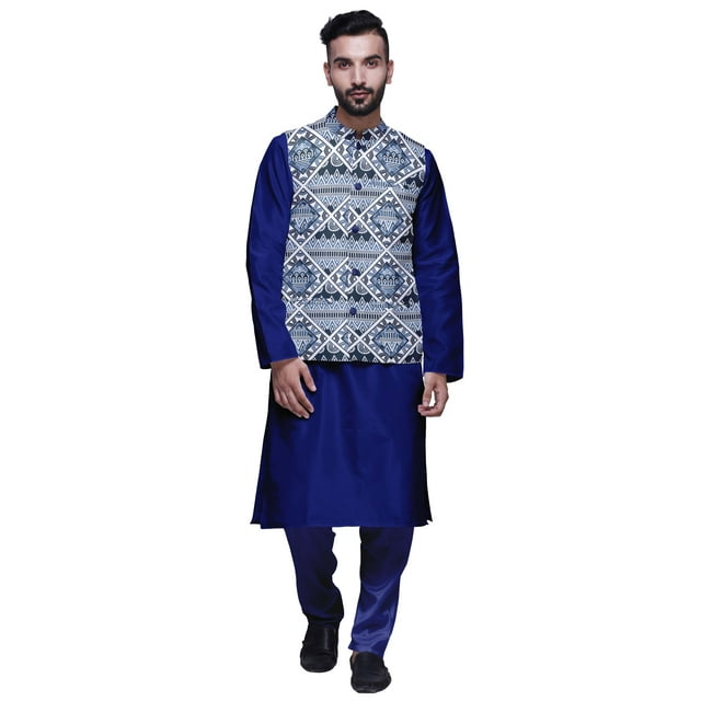 Atasi Ensemble Kurta-Pyjama Traditionnel en Soie Dupion pour Hommes avec Veste Nehru pour Homme