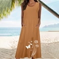 thumbnail image 4 of TIMIFIS Longues Robes pour Femmes Été Plage Vacances Robes Sans Manches Grande Taille Amples Coton Lin Col Rond Robes Maxi Débardeur avec Poches, 4 of 5
