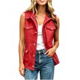 thumbnail image 5 of BVnarty Women's Sleeveless Utility Vest Lapel Collar Waist Drawstring Multi Pockets for Fall Winter Daily Casual Wear Red L, 5 of 8